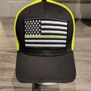 Wild Wear Black and Neon Yellow Flag Trucker Adj. Hat